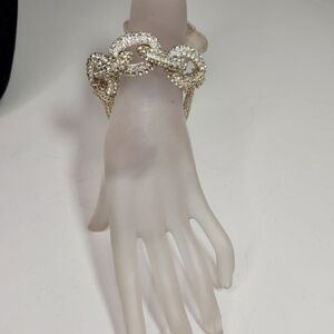 large chunky chain link pave silvertone bracelet toggle clasp costume
